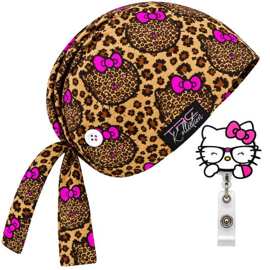 Leopard Kitty Care Cap + Badge Reel Set