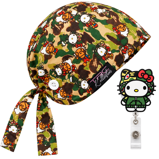Camo Kitty Care Cap + Badge Reel Set
