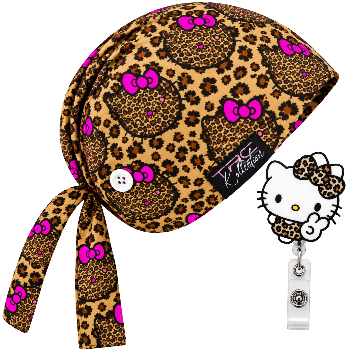 Leopard Kitty Care Cap + Badge Reel Set